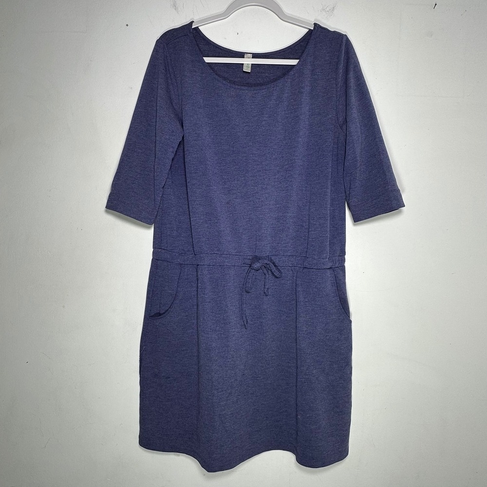 Tulah Womens XL Navy Blue‎ Heathered 3/4 Sleeve Drawstring Waist Pocket Dress